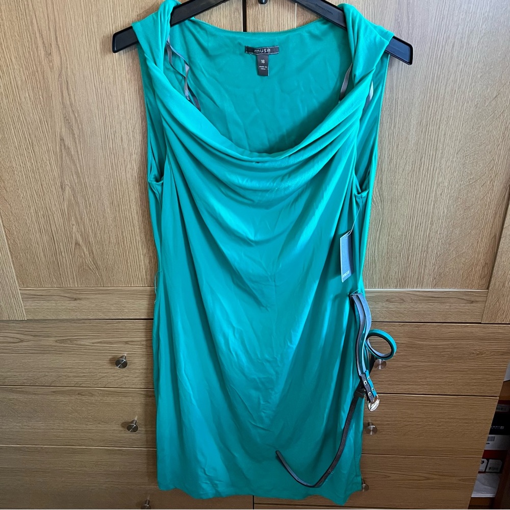 Brand New With Tags Muse Cowl Neck Belted Sleeveless Dress